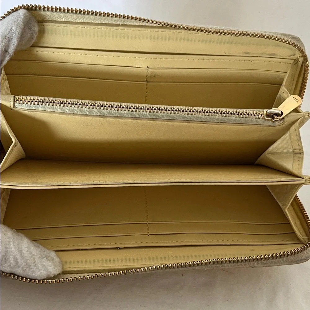 Lady Dior Patent Leather Zip-Around Wallet in Yellow